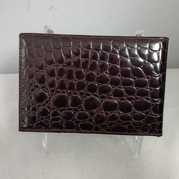 ❤️Authen CARTIER  Burgundy Patent Leather Croc Print ID Billfold Wallet 5.5 x3.5 - Picture 3 of 6